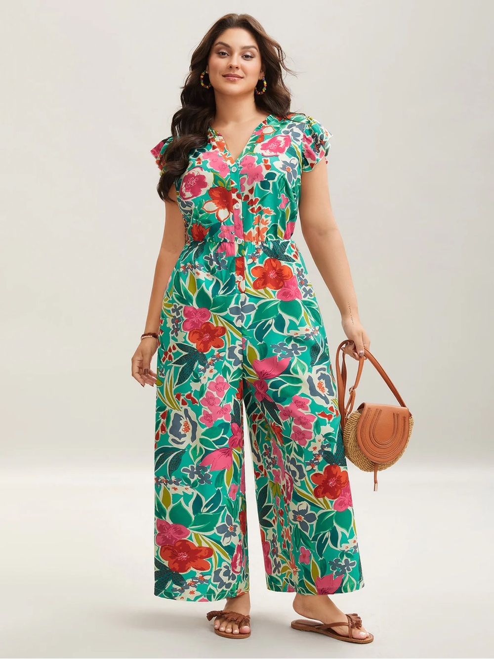 Floral Green Wide-Leg Jumpsuit